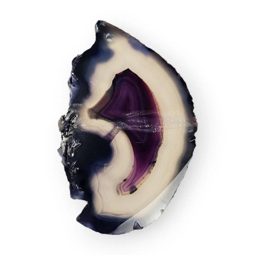 Purple Agate Slice Pendant Asymmetrical Large Multicolor Semi-Translucent 2 7/8